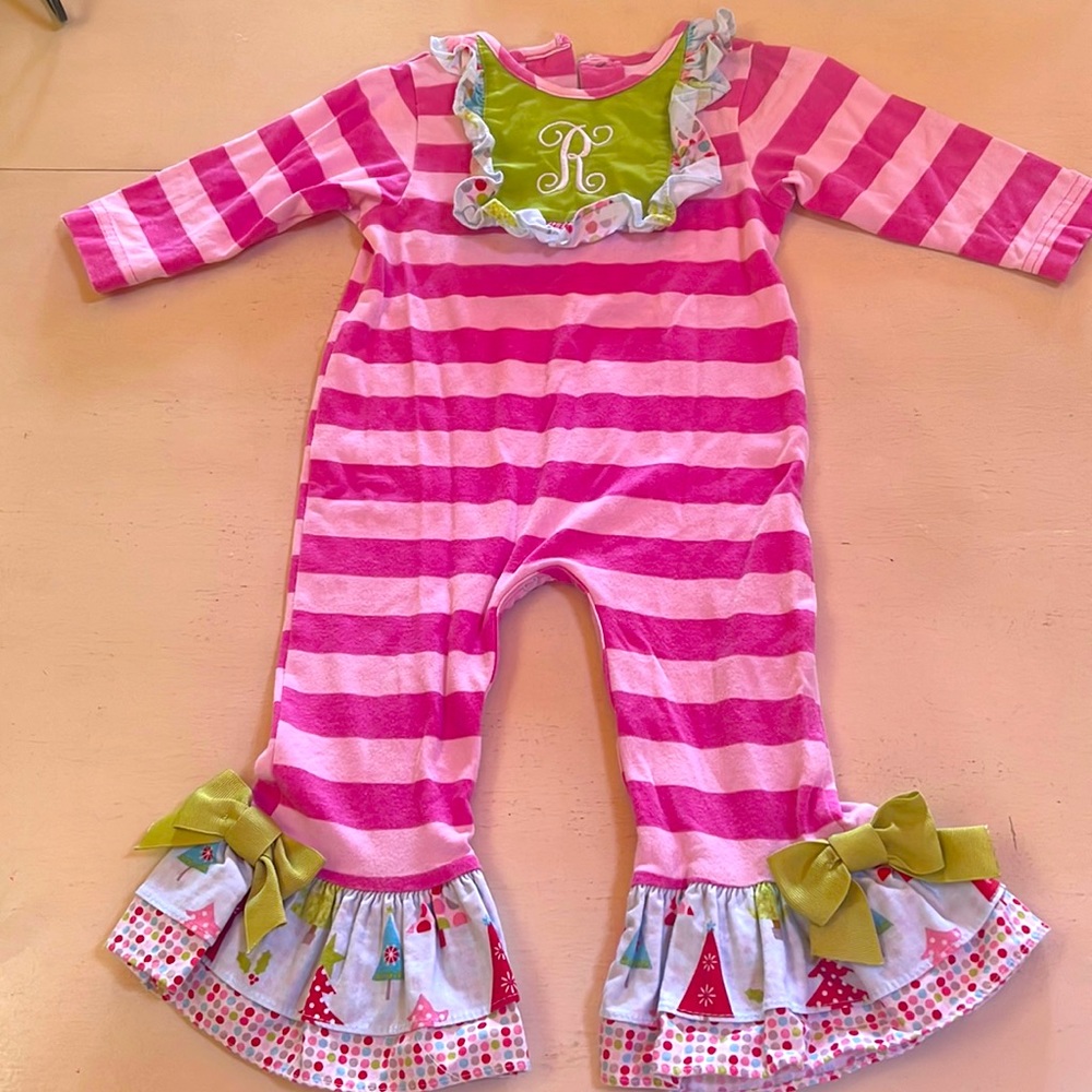 Ricrac & Ruffles Pink Striped “R” Christmas Tree Outfit